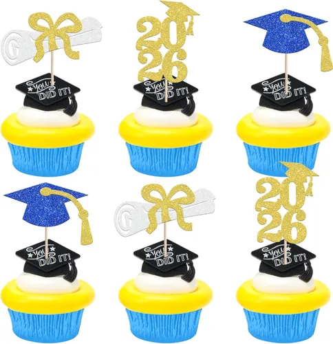 Vista 30 de Rsstarxi Paquete de 40 decoraciones para cupcakes Class of 2025 Congrats Grad 2025 Grad Cap Diploma Cupcake Picks Decoraciones para So Proud of You