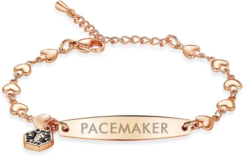Vista 8 de mnmoom Pulseras de alerta médica para mujeres 6.5-8 pulgadas ajustables corazón links pulseras médicas con grabado