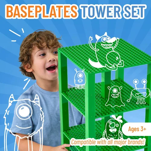 Vista 2 de Strictly Briks Stackable Baseplates - Compatible with Lego, 6 x 6 in Baseplates for Buildling Blocks, Display Tower, Expand Vertical Builds, 4 Verde