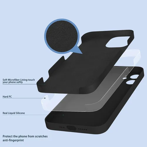 Vista 4 de ANDATE Funda de silicona para iPhone 12, color negro, funda protectora de goma de gel de silicona líquida suave a prueba de golpes para iPhone 12