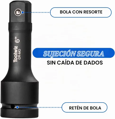 Vista 4 de Toolwiz - Barra de extensión de impacto de 1 pulgada, 4 pulgadas, 6 pulgadas, 10 pulgadas (3 piezas) de acero Cr-Mo
