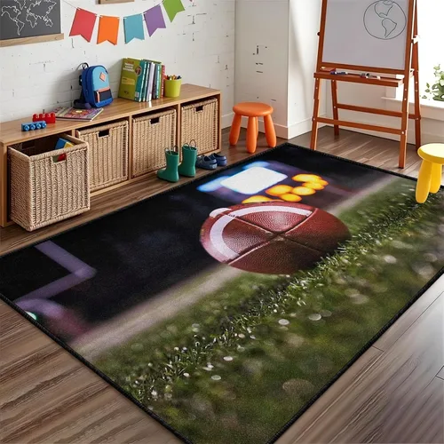 Vista 32 de Alfombra de fútbol americano, 3 x 4 pies, lavable de gran tamaño, ilustraciones 3D, con textura de cuero de fútbol, con cordones, alfombras