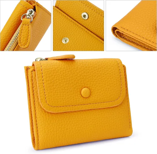 Vista 4 de YALUXE Cartera RFID para mujer minimalista cartera delgada pequeña monedero compacto, Ada-amarillo