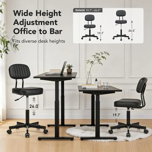 Vista 3 de Silla de oficina pequeña, silla de escritorio alta sin brazos, taburete con Negro