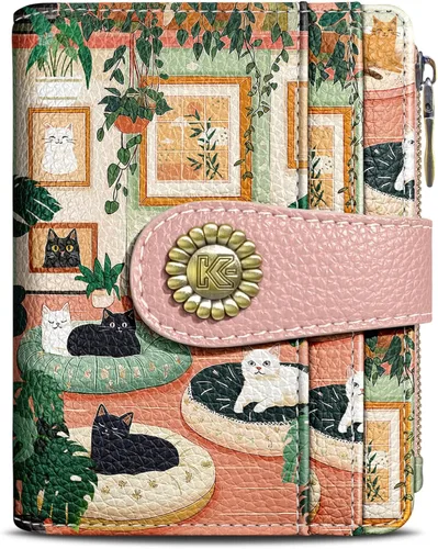 Vista 11 de Kelvoris Cartera pequeña Rfid para mujer, plegable, con cremallera, bolsillo para monedas, piel sintética, compacto, para tarjetas de crédito