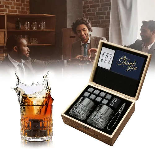 Vista 6 de Regalos de Whisky para Hombre, Juego de Vasos de Whisky de 2, Piedras de Whisky enfriadoras de Granito, Regalos de Bourbon para Hombre, Regalos