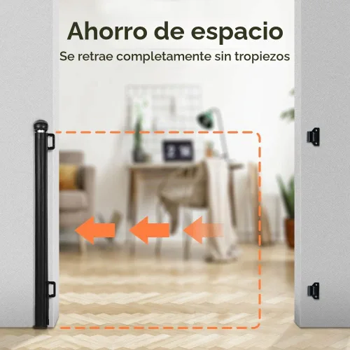 Vista 8 de COMOMY - Puerta retráctil para bebé para escaleras, puerta de malla de 0-55" para mascotas para puertas y pasillos de la casa, puerta de seguridad