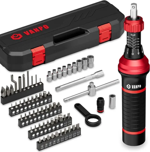 Vista 8 de VANPO Destornillador dinamométrico de 10 a 60 pulgadas, 64 piezas Rojo