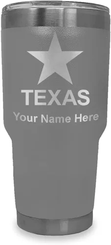 Vista 39 de LaserGram Vaso aislado al vacío de 20 onzas, bandera de Texas, grabado personalizado incluido (negro)