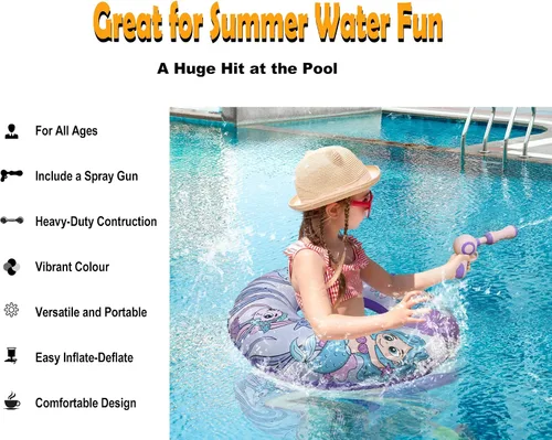 Vista 3 de Inflatable Pool Float with Water Gun, Floaties for Adults Teens and Kids, Pool Toys for Kids Ages 8-12, Beach Inner Pool Tubes for Floating, Summer
