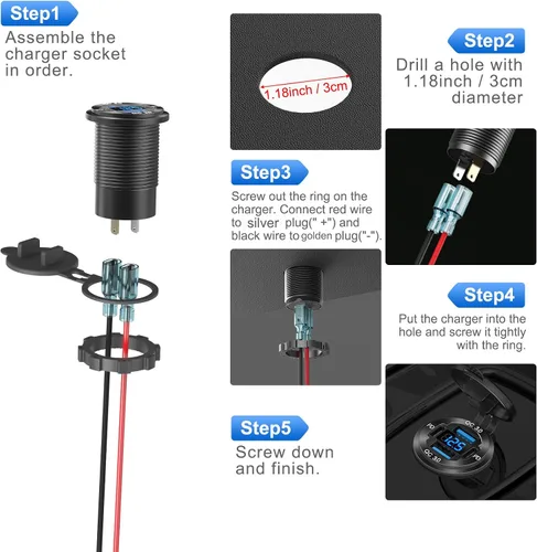 Vista 6 de Actualizado Cargador de 4 Puertos 12V USB de Aluminio, 78W Dual PD y QC Múltiples Puertos USB para Coche, Enchufe de 12 Voltios de Reemplazo