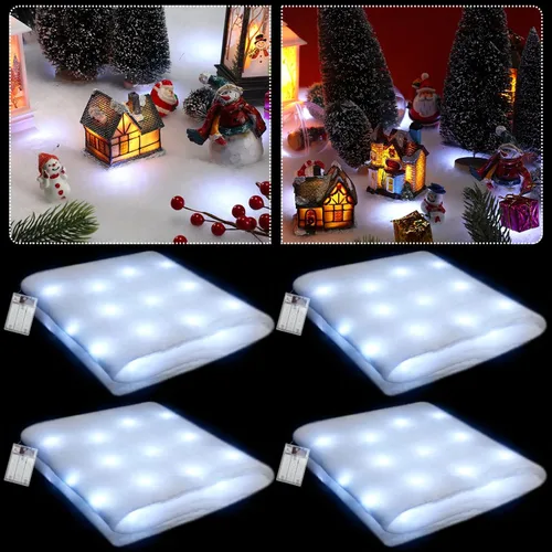 Vista 7 de 4 mantas de nieve de Navidad preiluminadas con luces LED, camino de mesa iluminado para vacaciones, accesorios de aldea de Navidad, decoración