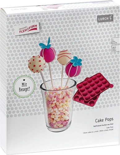 Vista 2 de LURCH Alemania Flexiform - Molde de silicona para hornear, para 20 dulces, postres de piruletas de chocolate, color rosa