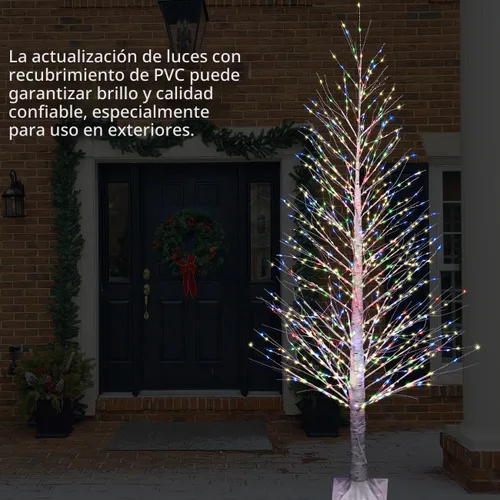 Vista 5 de Árbol de abedul iluminado de 7 pies, 1000 luces LED multicolor con luces parpadeantes, modos parpadeantes o constantes, alambre de alta densidad