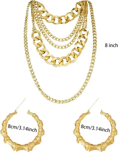 Vista 3 de TIDAXU Kit de disfraz de hip hop para adultos de los años 8090, cosplay de Halloween con accesorios de rapero, sombrero de pescador, collar dorado