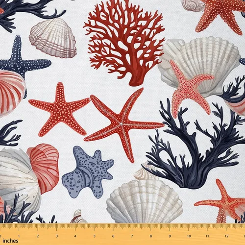 Vista 19 de jejeloiu The Yard, tela de tapicería de concha de mar de playa para sillas, tela decorativa impermeable para exteriores, 1 yarda, turquesa tostado