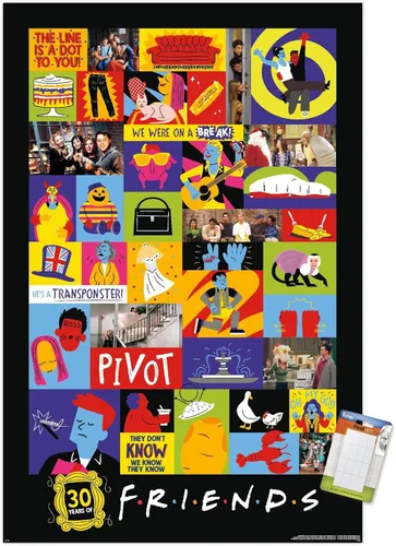Vista 12 de Trends International Friends 30th - Póster de pared con cuadrícula, 22.4 pulgadas de largo x 14.7 pulgadas, versión enmarcada en madera de granero