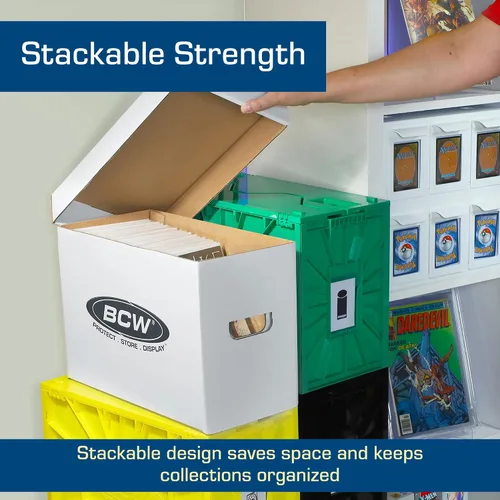 Vista 6 de BCW Caja de almacenamiento de cómics corta, paquete de 2, capacidad para 150-175 cómics actuales/de la era plateada, apilable, duradera, de 200