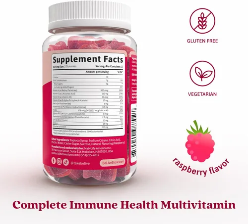 Vista 2 de BeLive Gomitas de saúco con vitamina C, D3 y zinc, suplemento multivitamínico para apoyo a la salud inmunológica para niños y adultos, 50