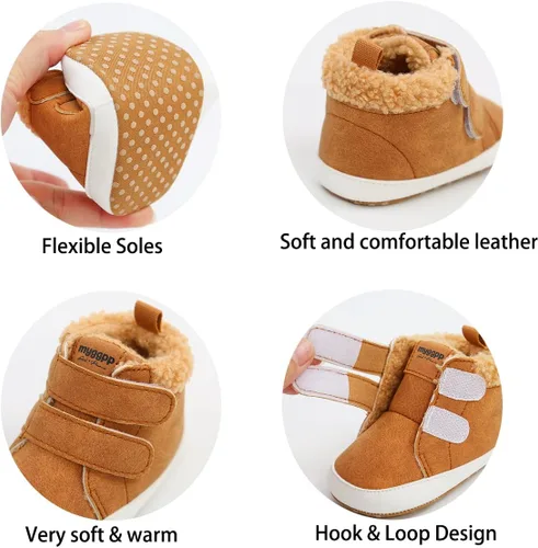 Vista 5 de COSANKIM Botines para bebé, zapatos de invierno para niña, forro de piel cálida, antideslizantes, con cordones, para recién nacidos, zapatos de cuna
