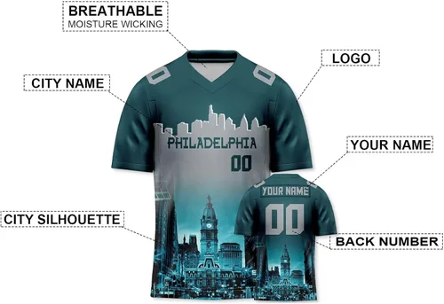 Vista 2 de Camiseta de fútbol personalizada con diseño de ciudad y horizonte nocturno, regalos para hombres, mujeres, jóvenes, número de nombre, moda, día