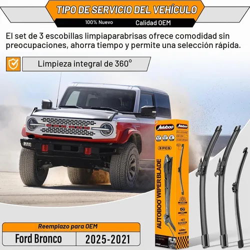 Vista 2 de AUTOBOO Repuesto de limpiaparabrisas para Ford Bronco 2021-2025