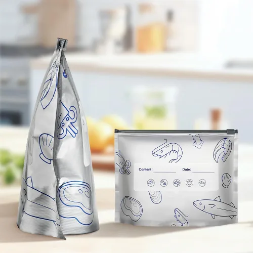 Vista 5 de Bolsas de almacenamiento reutilizables de papel de aluminio sellables, bolsas deslizantes reutilizables para almacenamiento y conservación