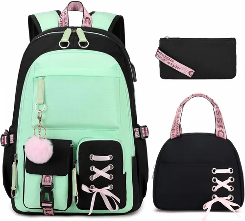 Vista 14 de ACESAK Mochilas para niñas, adolescentes y niños de primaria, secundaria, preparatoria, universidad, mochila escolar para niños estudiantes, Negro