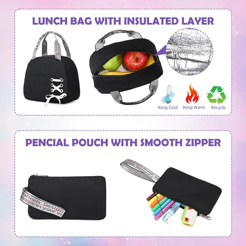 Vista 6 de ACESAK Mochilas para niñas, adolescentes, niños, escuela primaria, secundaria, universidad, mochila escolar para niños, Negro