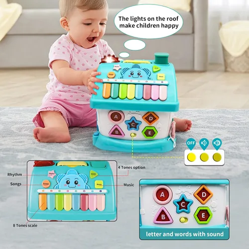 Vista 4 de Ming You Juguetes para niños de 1 año, 8 en 1 funcional casa musical juguetes educativos para bebés de 12 a 18 meses, juguete Montessori para niños