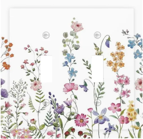 Vista 182 de Placa de Pared en Blanco de 1-Gang Sin Dispositivo Beige Lindo Vintage Boho de los 70s Hongo Fungus Planta Floral Botánica Libélula Interruptor