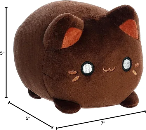 Vista 5 de Aurora® Enchanting Tasty Peach® Kona Coffee Meowchi - Animal de peluche - Diseño brillante y colorido - Peluche Showpiece - Marrón 7 pulgadas