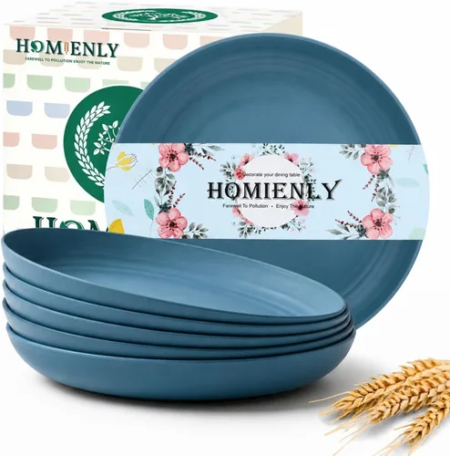 Vista 19 de Homienly Juego de 6 platos pequeños de postre de 8 pulgadas, platos profundos de paja de trigo irrompibles para fiestas, campamento, microondas