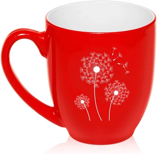 Vista 3 de Taza grande de 16 oz Bistro de cerámica para café, té, taza de cristal con dientes de león (rosa intenso)