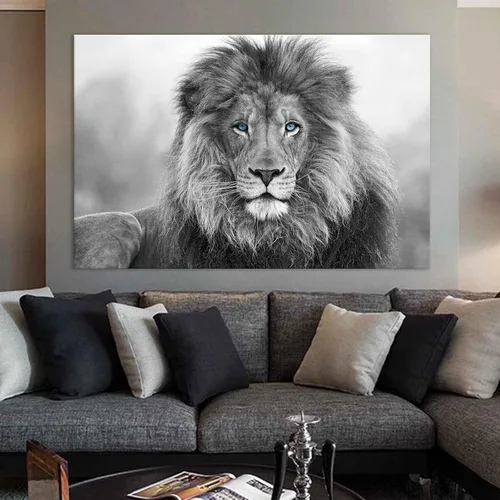 Vista 13 de Lienzo decorativo para pared, póster de leones en blanco y negro, impresiones de retratos de animales, pintura abstracta de leones, arte de pared