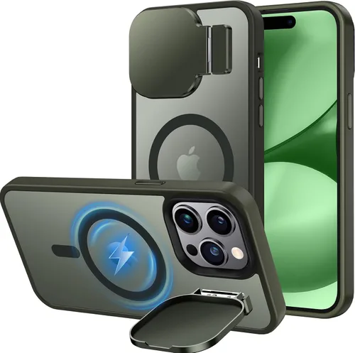 Vista 15 de Silverback Funda para iPhone 14 Pro Max con funda para cámara, compatible con MagSafe, con soporte integrado, funda magnética translúcida mate a
