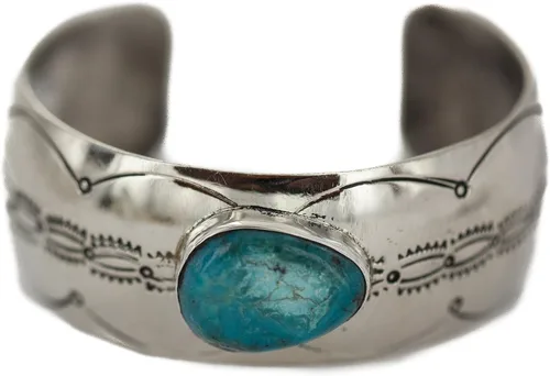Vista 2 de $400Tag Certificado Navajo Natural Turquesa Nativo Americano Níquel Pulsera 92001-5 Hecho por Loma Siiva, Metal Piedra, Turquesa estabilizada