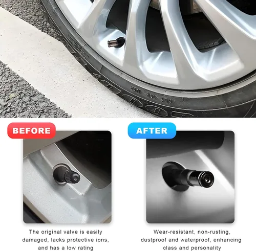 Vista 3 de Dickno 4 piezas tapas de vástago de válvula de neumático de coche con cierre, cubiertas antirrobo para vástago de válvula de rueda automática