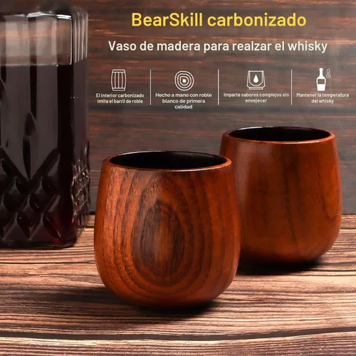 Vista 2 de BearSkill Vaso de madera carbonizada de bourbon para beber, vaso de whisky, regalos de bourbon para hombres, vaso de madera a la antigua, gran