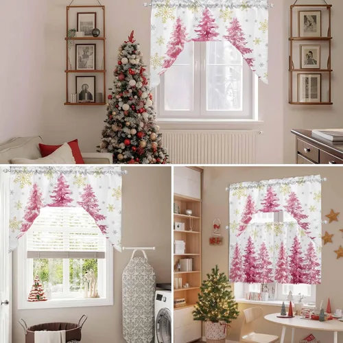 Vista 7 de Cenefa de árbol de copo de nieve, cenefa con dobladillo para barra, paneles de cortina para dormitorio, sala de estar, baño, cafetería, ventanas
