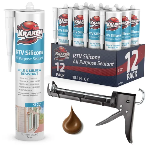 Vista 40 de Kraken Bond Sellador de silicona negro resistente al agua Cartucho de 100 a 10 onzas líquidas, RTV silicona para calafatear cocina y baño, todo uso