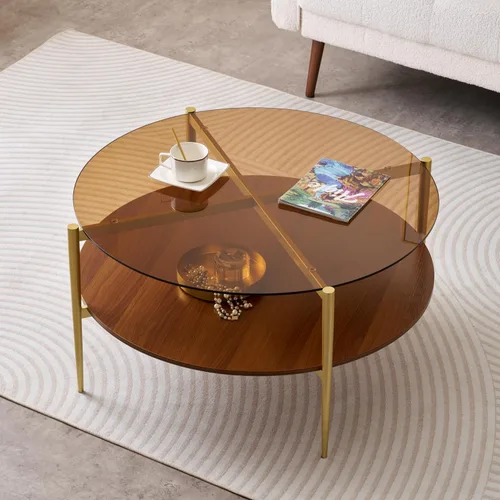 Vista 16 de LumFurn Mesa auxiliar redonda de cristal, mesa de sofá de diseño moderno de mediados de siglo para sala de estar, 18 pulgadas de diámetro x 23