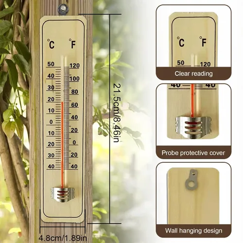Vista 8 de Termómetro de madera para interiores, juego de 6 termómetros para exteriores, termómetros meteorológicos, termómetro de madera con doble escala, ℉