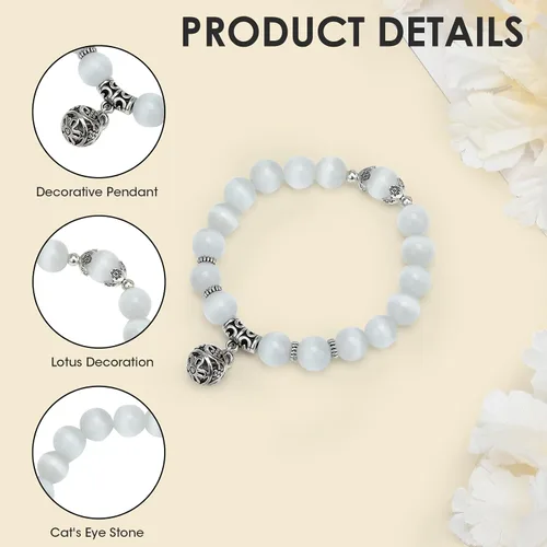 Vista 3 de Pulseras de cristal para hombres y mujeres, parejas, piedra de ópalo natural, cuentas de piedra lunar brillante, joyería de muñeca curativa