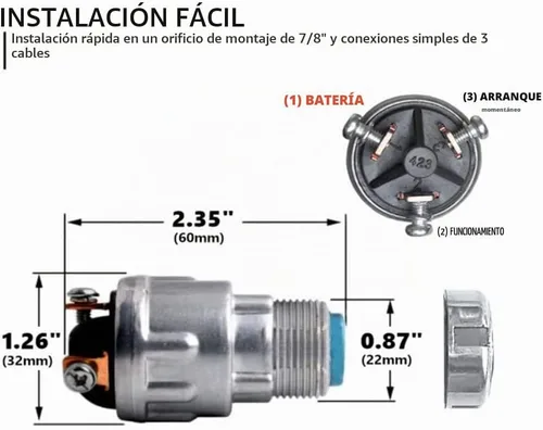 Vista 5 de Interruptor de arranque de encendido con 3 posiciones, 3 terminales de conexión, 2 llaves de repuesto para automóvil, moto, tractor, carretilla