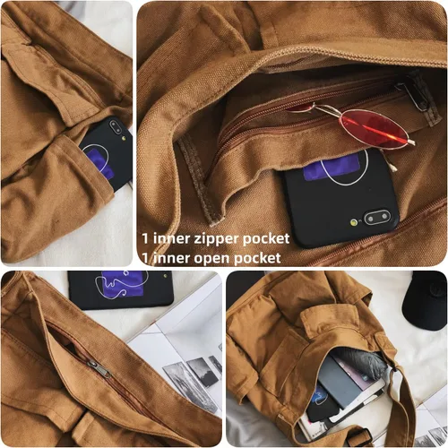 Vista 4 de Leaper Bolso de mano vintage Bolso de lona para mujer, bolso de hombro único