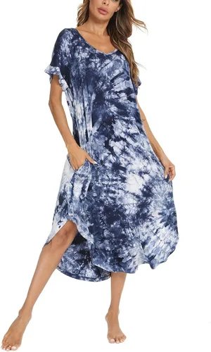 Vista 12 de AVIIER - Camisones de algodón para mujer, ropa de dormir suave con bolsillos, tallas S a XXL Negro Floewer 4