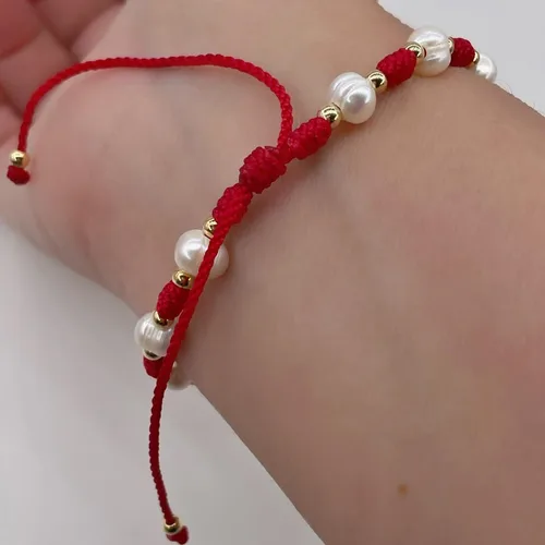 Vista 8 de Medalla colgante de arcángel de San Miguel en cordón ajustable de marfil y perlas de agua dulce pulsera ajustable