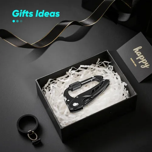 Vista 6 de Mosquetón multiherramienta, regalo para el día del padre de hija, esposa, ganado, niños, navaja de bolsillo para hombres con abridor de botellas