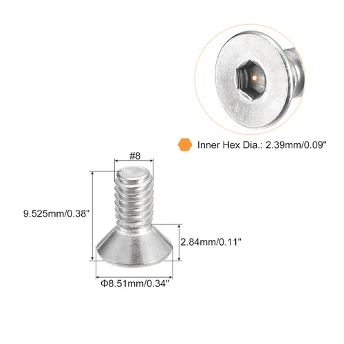 Vista 2 de uxcell tornillos de cabeza avellanada plana #8-32x3/8, 50 piezas de tornillos de cabeza plana con rosca completa de acero inoxidable 304, pernos